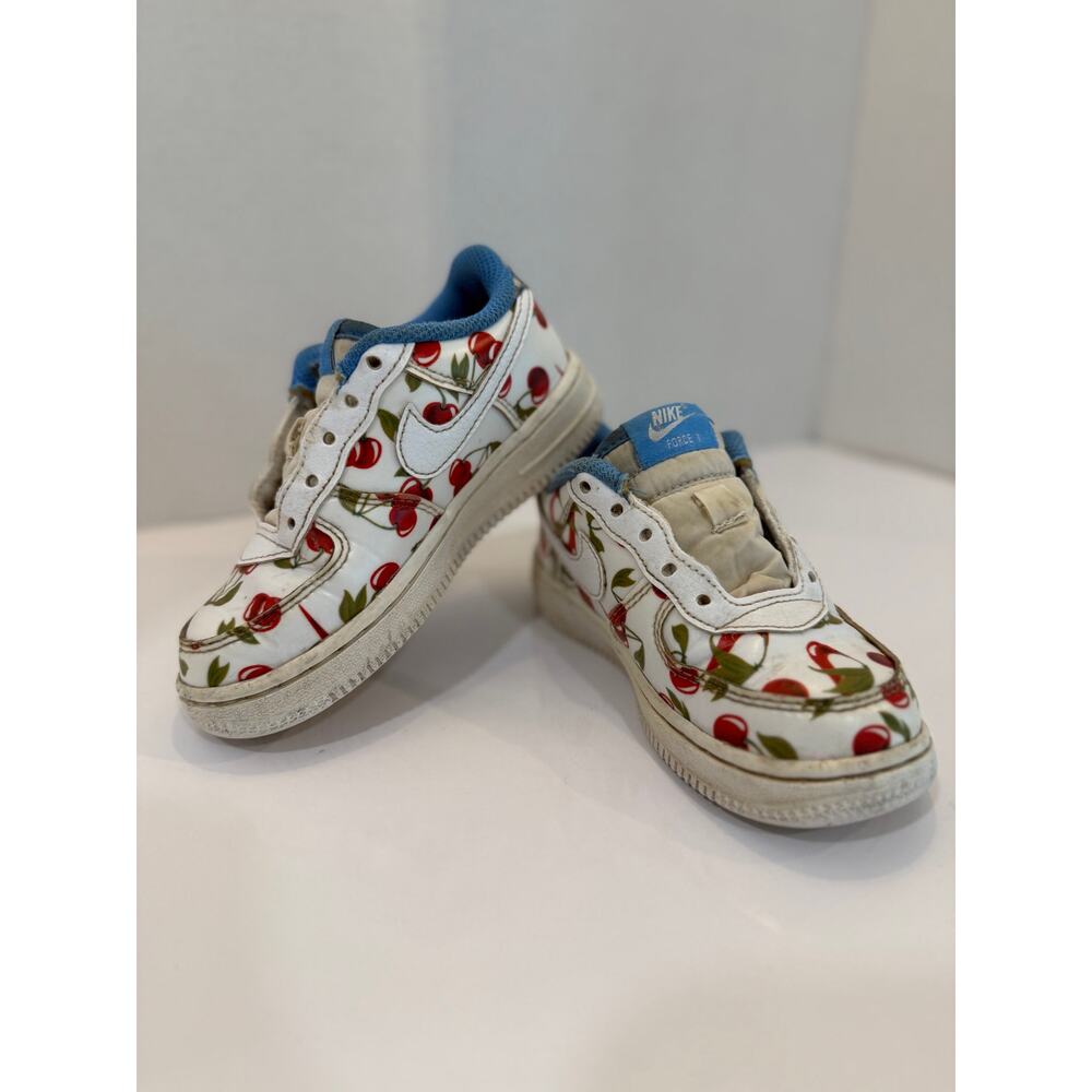 Nike Air Force 1 Cherry Print Kids Sneakers US 9C White Blue CZ3947-100